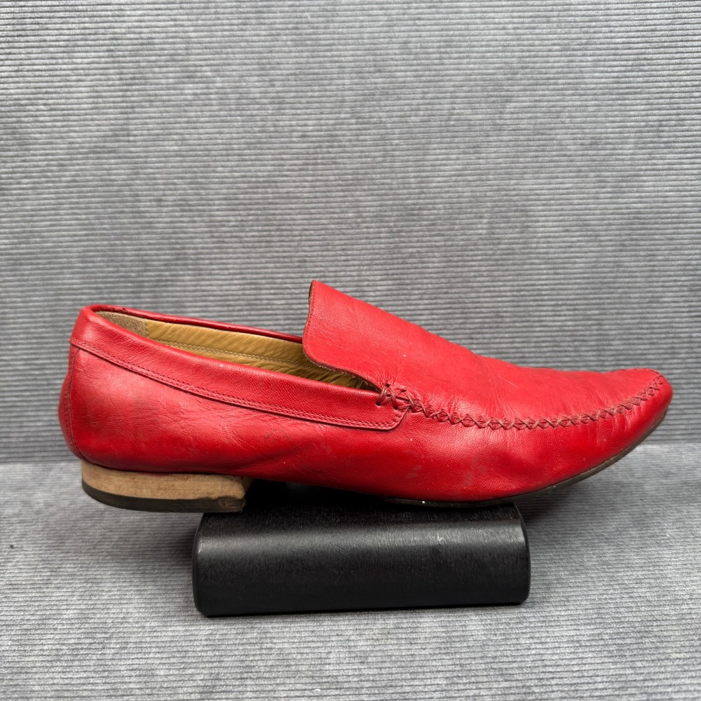 Roberto Cavalli Red Leather Loafers Pointed Toe Whipstitch Made in Italy Mens